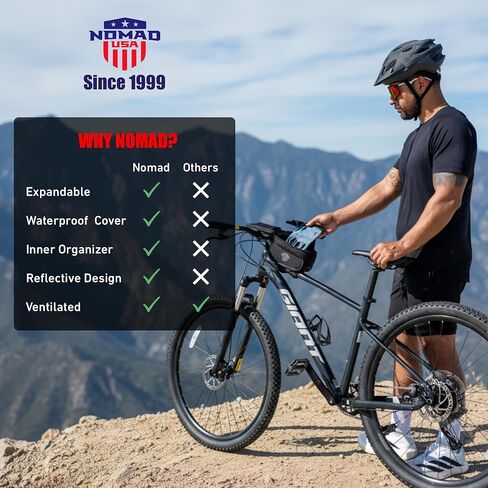 Nomad USA Bicycle Bag, Expandable Bike Tool Pouch Front Frame/Handlebar Bag, Touch Screen Waterproof Cycling Phone Fits All iPhones, Galaxy S25, Pixel Pro, Reflective Top Tube Bag for Bike Accessories in Kuwait