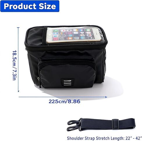 Bike Handlebar Insulated Bag: Bicycle Front Phone Bag Cooler Storage Pouch with Touch Screen and Shoulder Strap - Suitable for Outdoor Hiking Travel in Saudi Arabia