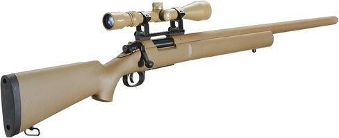 بندقية لانسر التكتيكية M24 Bolt Action Spring Powered Sniper Airsoft (ملولبة) مع نطاق (450 إطارًا في الثانية) (اللون: أسمر ضارب للصفرة) in Kuwait