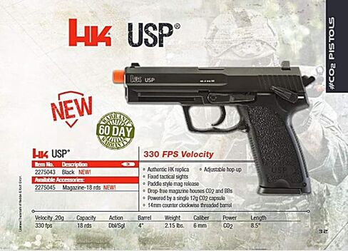 مسدس HK Heckler & Koch USP CO2 يعمل بالطاقة 6 مم BB مسدس Airsoft، حركة ارتجاعية، أسود in Saudi Arabia