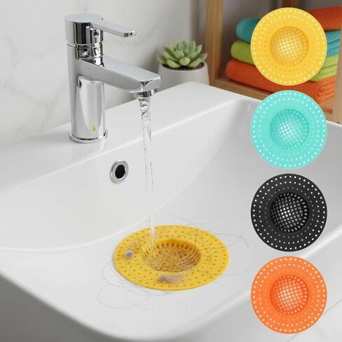 4 PCS Drain Cover Hair Catcher for Shower & Bathtub, Universal Kitchen Sink Strainers, Food-Grade Plastic Water Filter Mesh to Prevent Clogs in Bathroom & Kitchen, Easy to Clean (Random Colors) in Saudi Arabia