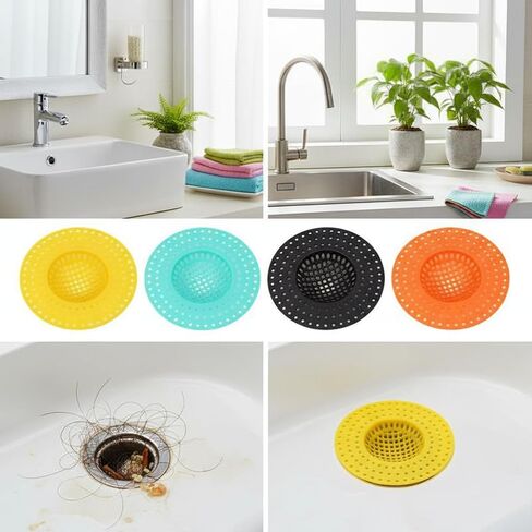 4 PCS Drain Cover Hair Catcher for Shower & Bathtub, Universal Kitchen Sink Strainers, Food-Grade Plastic Water Filter Mesh to Prevent Clogs in Bathroom & Kitchen, Easy to Clean (Random Colors) in Saudi Arabia
