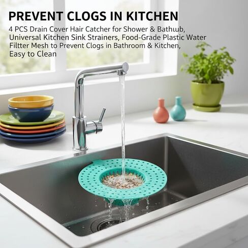 4 PCS Drain Cover Hair Catcher for Shower & Bathtub, Universal Kitchen Sink Strainers, Food-Grade Plastic Water Filter Mesh to Prevent Clogs in Bathroom & Kitchen, Easy to Clean (Random Colors) in Saudi Arabia