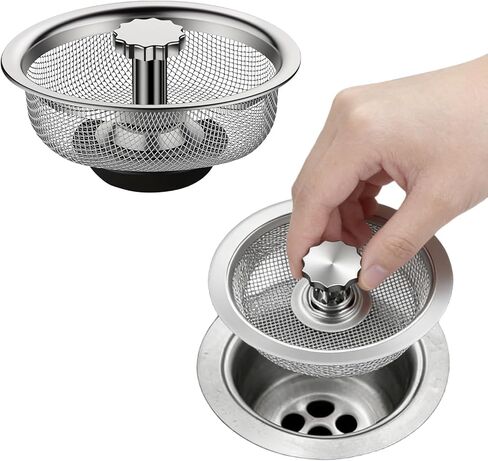 Stainless Steel Sink Strainer, Kitchen Drain Filter with Anti-Clog Fine Mesh Basket and Lift Handle for Easy Food Catching in Saudi Arabia