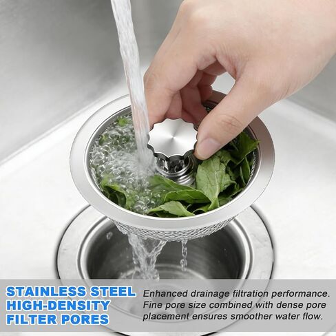 Stainless Steel Sink Strainer, Kitchen Drain Filter with Anti-Clog Fine Mesh Basket and Lift Handle for Easy Food Catching in Saudi Arabia