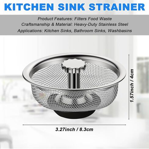 Stainless Steel Sink Strainer, Kitchen Drain Filter with Anti-Clog Fine Mesh Basket and Lift Handle for Easy Food Catching in Saudi Arabia