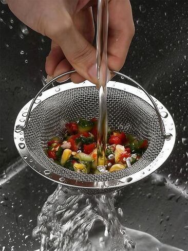 1PC Kitchen Sink Strainer with Handle, Stainless Steel Double Layer Sink Basket, Large 4.3" Wide Rim for Easy Cleaning. in Saudi Arabia