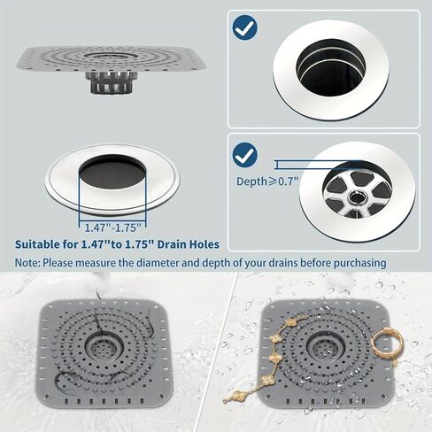 Anti-Clog Shower Drain Cover Hair Catcher, Bathroom Drain Protector Mat with Hair Filter, Prevents Blockage Easy Clean(灰色) in Saudi Arabia