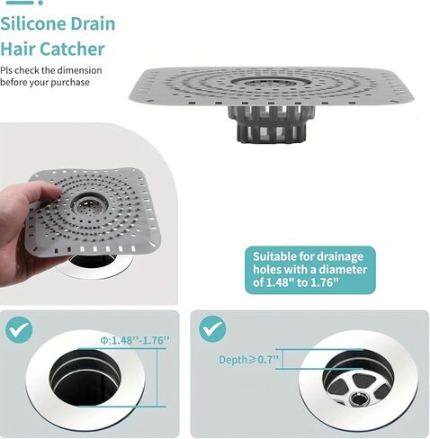 Anti-Clog Shower Drain Cover Hair Catcher, Bathroom Drain Protector Mat with Hair Filter, Prevents Blockage Easy Clean(灰色) in Saudi Arabia