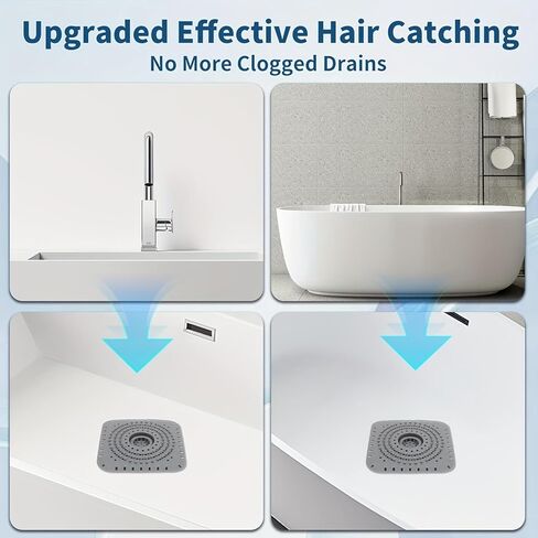 Anti-Clog Shower Drain Cover Hair Catcher, Bathroom Drain Protector Mat with Hair Filter, Prevents Blockage Easy Clean(灰色) in Saudi Arabia