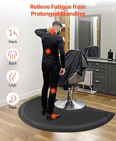 VEVOR Salon Mat for Hair Stylist, 3 x 5 FT Semi-Circle Salon Chair Mat, 1/2-inch Thickened Anti Fatigue Barber Shop Floor Mat with Round Cut Out, Easy-to-Clean PVC Surface & Anti-Trip Beveled Edges in Kuwait