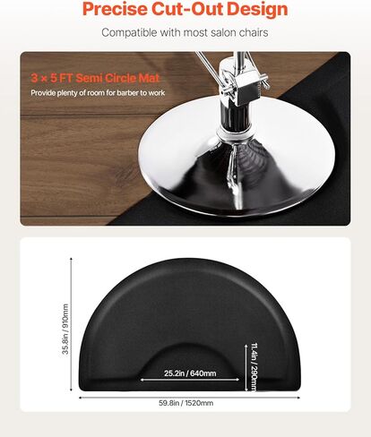 VEVOR Salon Mat for Hair Stylist, 3 x 5 FT Semi-Circle Salon Chair Mat, 1/2-inch Thickened Anti Fatigue Barber Shop Floor Mat with Round Cut Out, Easy-to-Clean PVC Surface & Anti-Trip Beveled Edges in Kuwait