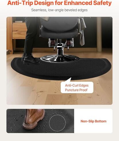 VEVOR Salon Mat for Hair Stylist, 3 x 5 FT Semi-Circle Salon Chair Mat, 1/2-inch Thickened Anti Fatigue Barber Shop Floor Mat with Round Cut Out, Easy-to-Clean PVC Surface & Anti-Trip Beveled Edges in Kuwait