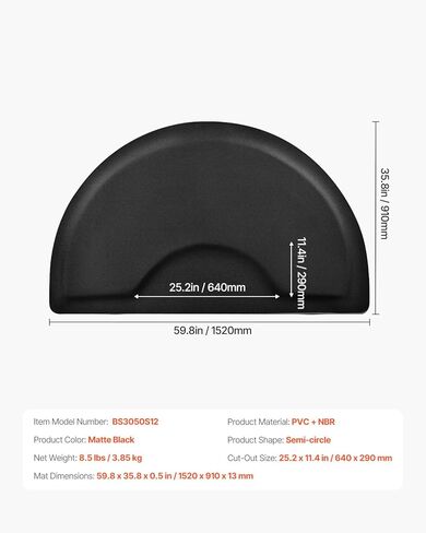 VEVOR Salon Mat for Hair Stylist, 3 x 5 FT Semi-Circle Salon Chair Mat, 1/2-inch Thickened Anti Fatigue Barber Shop Floor Mat with Round Cut Out, Easy-to-Clean PVC Surface & Anti-Trip Beveled Edges in Kuwait