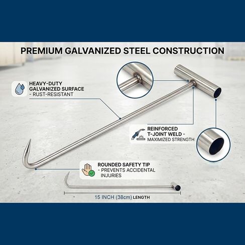 Heavy Duty 15''(38cm) Long T Shape Lifting Reaching Hook for Lifting Pulling Moving Manhole Covers, Storm Drains, Septic Tank Lids Door Pointed Head in Kuwait