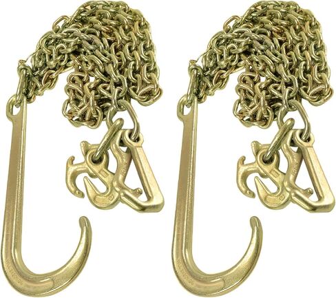 2 حزمة 5/16 "× 10' J هوك سلسلة السحب مع RTJ العنقودية وخطاف الاستيلاء، 3700 رطل WLL سلسلة شاحنة النقل الثقيلة لاستعادة هادم السيارة - معدات القطر in Kuwait