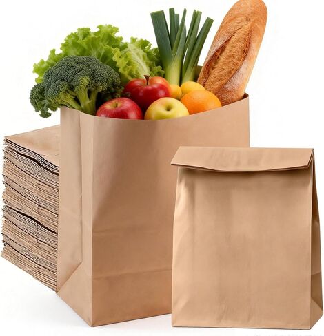 16LB Medium Brown Paper Bags(100pcs),9.8 x 5.5 x 13"Natural Kraft Paper Bags for Bread,Take Out,Delivery,Durable Paper Grocery Bags for Retail Shopping,Storage,Compost in Saudi Arabia