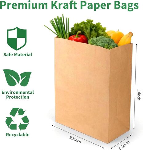 16LB Medium Brown Paper Bags(100pcs),9.8 x 5.5 x 13"Natural Kraft Paper Bags for Bread,Take Out,Delivery,Durable Paper Grocery Bags for Retail Shopping,Storage,Compost in Saudi Arabia