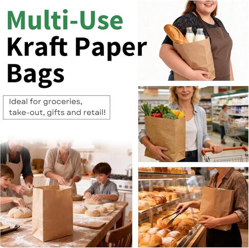 16LB Medium Brown Paper Bags(100pcs),9.8 x 5.5 x 13"Natural Kraft Paper Bags for Bread,Take Out,Delivery,Durable Paper Grocery Bags for Retail Shopping,Storage,Compost in Saudi Arabia