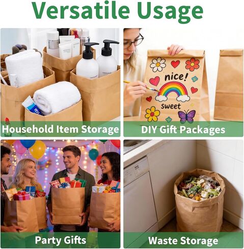 16LB Medium Brown Paper Bags(100pcs),9.8 x 5.5 x 13"Natural Kraft Paper Bags for Bread,Take Out,Delivery,Durable Paper Grocery Bags for Retail Shopping,Storage,Compost in Saudi Arabia