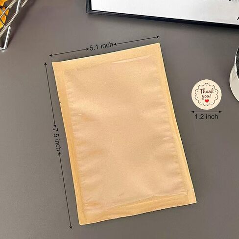 100 قطعة من أكياس البسكويت مع ملصقات شكرًا لك، أكياس مخبز ورقية مقاس 5.1 × 7.5 بوصة مع نافذة لتقديم الهدايا والوجبات الخفيفة وتغليف السلع المخبوزة (100، 5.1 × 7.5 بوصة) in Kuwait