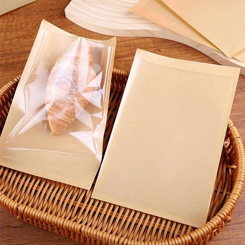 100 قطعة من أكياس البسكويت مع ملصقات شكرًا لك، أكياس مخبز ورقية مقاس 5.1 × 7.5 بوصة مع نافذة لتقديم الهدايا والوجبات الخفيفة وتغليف السلع المخبوزة (100، 5.1 × 7.5 بوصة) in Kuwait