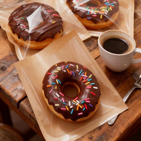 100 قطعة من أكياس البسكويت مع ملصقات شكرًا لك، أكياس مخبز ورقية مقاس 5.1 × 7.5 بوصة مع نافذة لتقديم الهدايا والوجبات الخفيفة وتغليف السلع المخبوزة (100، 5.1 × 7.5 بوصة) in Kuwait