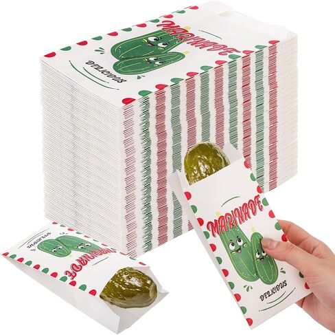 DEAYOU 300 Pcs Dill Pickle Bags, 6.5'' x 3'' Wax Paper Pickle Pouches Wrapping Sleeve, Retro Oilproof Disposable Snack Sacks for Carnival, Christmas Party, Fundraiser or Concession Stand Supplies in Saudi Arabia