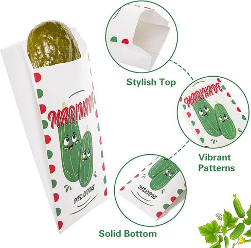 DEAYOU 300 Pcs Dill Pickle Bags, 6.5'' x 3'' Wax Paper Pickle Pouches Wrapping Sleeve, Retro Oilproof Disposable Snack Sacks for Carnival, Christmas Party, Fundraiser or Concession Stand Supplies in Saudi Arabia