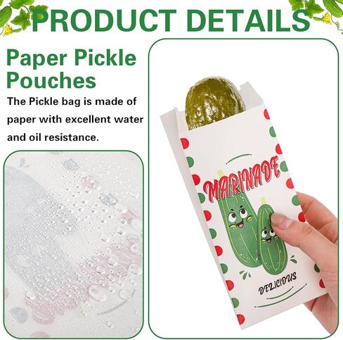 DEAYOU 300 Pcs Dill Pickle Bags, 6.5'' x 3'' Wax Paper Pickle Pouches Wrapping Sleeve, Retro Oilproof Disposable Snack Sacks for Carnival, Christmas Party, Fundraiser or Concession Stand Supplies in Saudi Arabia