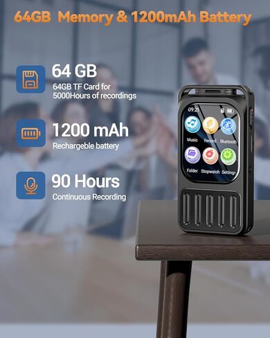 128GB Digital Voice Recorder with Bluetooth & 2" Touchscreen, 3072Kbps HD XIXITPY Voice Activated Recording with Password, Playback, A-B Repeat, MP3 for Lectures, Meetings, Interviews in Saudi Arabia