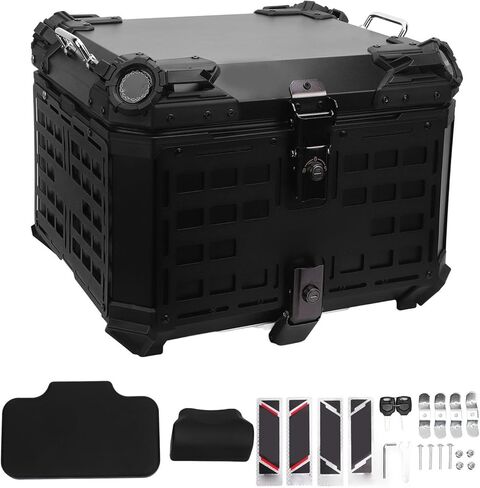 Fabater Top Case, 55L Spacious Aluminum Alloy Trunk, Tail Box with Anti Theft Lock and Backrest Cushion for Universal Fit in Saudi Arabia