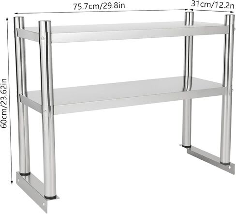Stainless Steel Double Overshelf 12x30x23in, Weight Capacity 88lbs, 2 Tier Heavy Duty Commercial Shelf with Anti-Slip Feet for Restaurant, Warehouse, Kitchen in Saudi Arabia