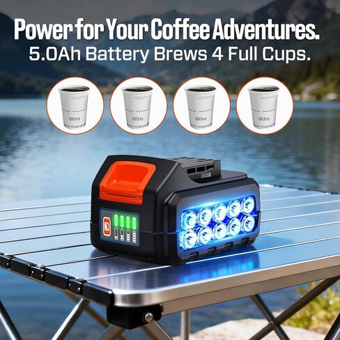 SENIX Coffee Maker, Portable Coffee Machine, 2-in-1 20V 5.0 Ah Battery, Charger & Power Cord, Compatible with K-Cups, Ground, Pods, 8oz Brew Size - for Travel, Camping, Job Site, RV, Home (CMX2-M4) in Kuwait