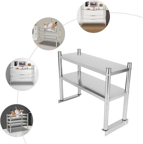 Stainless Steel Double Overshelf 12x30x23in, Weight Capacity 88lbs, 2 Tier Heavy Duty Commercial Shelf with Anti-Slip Feet for Restaurant, Warehouse, Kitchen in Saudi Arabia