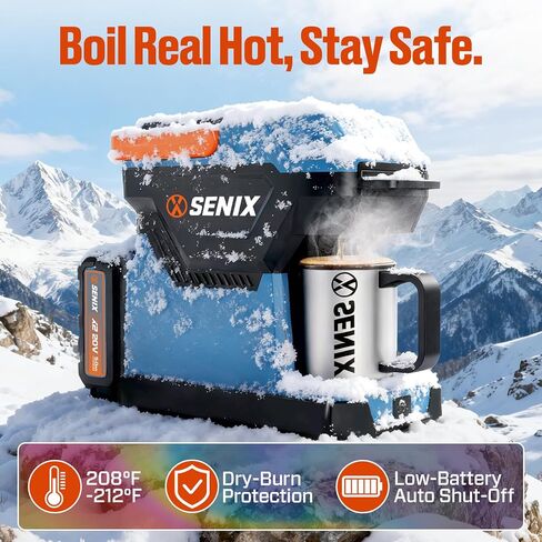 SENIX Coffee Maker, Portable Coffee Machine, 2-in-1 20V 5.0 Ah Battery, Charger & Power Cord, Compatible with K-Cups, Ground, Pods, 8oz Brew Size - for Travel, Camping, Job Site, RV, Home (CMX2-M4) in Kuwait