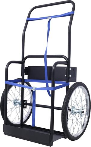 Large Dual Oxygen Acetylene Tank Cart with 20" Pneumatic Wheels - Heavy Duty Steel Cylinder Dolly for Welding Gas Tanks, 220LB Capacity, Includes 2 Fastening Belts, Black in Saudi Arabia