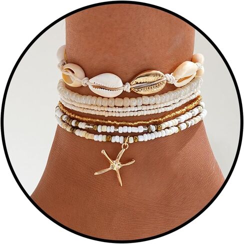 3 Pcs Shell Anklets Bracelets for Women Summer Sea Shell Starfish Ankle Bracelet Set Adjustable Handmade Boho Beaded Anklets Beach Surfer Foot Jewelry Accessories in Saudi Arabia
