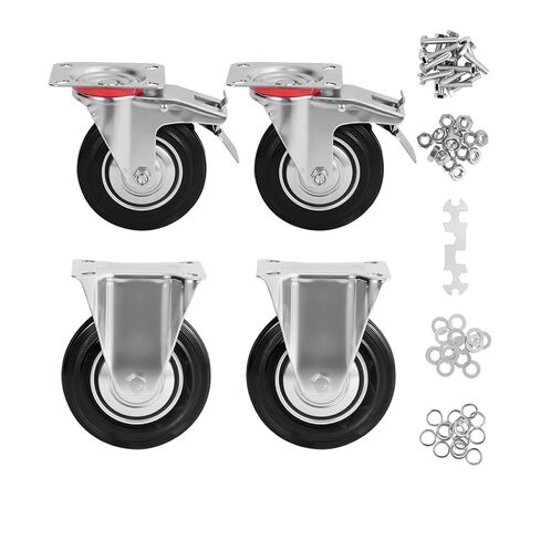 3 Inch Caster Wheels Set of 4, Heavy Duty Casters with Brake, Rubber Locking Casters for Cart, Workbench,Black (3"(2 Fixed+ 2 Swivel with Brake), 4) in Saudi Arabia