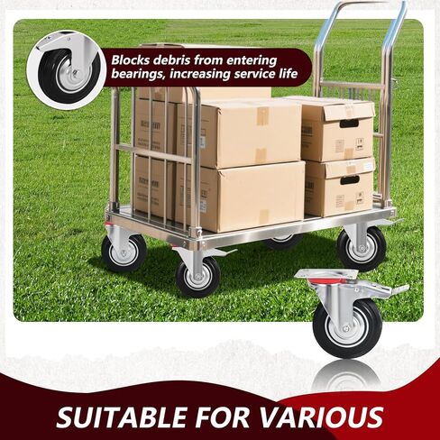 3 Inch Caster Wheels Set of 4, Heavy Duty Casters with Brake, Rubber Locking Casters for Cart, Workbench,Black (3"(2 Fixed+ 2 Swivel with Brake), 4) in Saudi Arabia