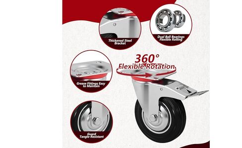 3 Inch Caster Wheels Set of 4, Heavy Duty Casters with Brake, Rubber Locking Casters for Cart, Workbench,Black (3"(2 Fixed+ 2 Swivel with Brake), 4) in Saudi Arabia