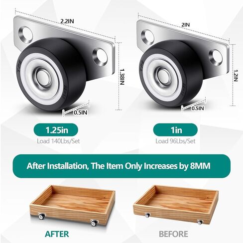 20 Set 1.25 Inch Small Side Mount Caster Wheels Little Drawer Rollers Mini Low Profile Casters Non Swivel Rigid Casters Wheels with Screws for Drawers, Wooden Furniture, Trays, DIY Project in Saudi Arabia