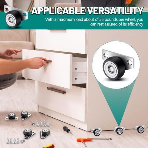 20 Set 1.25 Inch Small Side Mount Caster Wheels Little Drawer Rollers Mini Low Profile Casters Non Swivel Rigid Casters Wheels with Screws for Drawers, Wooden Furniture, Trays, DIY Project in Saudi Arabia