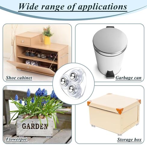 Self Adhesive Paste Caster Wheels for Furniture Bucket, Ball Castors Flat for Furniture ABS Material Load Capacity 20 LBS Per Wheel Mini Universal Wheel for Trash Can Storage Boxes 12 PCS (Clear) in Saudi Arabia