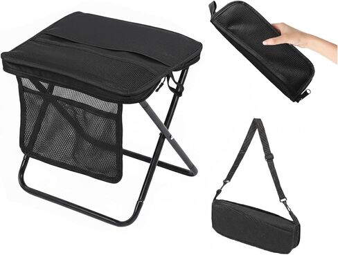 13 x 10.6 Inch Portable Folding Camping Stool, Metal Frame with Storage Mesh, Small Folding Stool for Adults Lightweight Outdoor Seating for Camping Fishing Hiking BBQ Hold Up to 265 LBS (Khaki) in Saudi Arabia