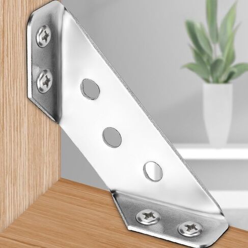 5 Set 201 Stainless Steel Trapezoid Corner Brackets with 20 Pieces Screws Furniture Cabinet Joint Fastener Table Chair Corner Connector Hardware Heavy Duty Supports Brace 6.5cm in Saudi Arabia