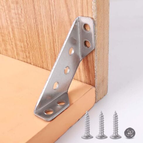 5 Set 201 Stainless Steel Trapezoid Corner Brackets with 20 Pieces Screws Furniture Cabinet Joint Fastener Table Chair Corner Connector Hardware Heavy Duty Supports Brace 6.5cm in Saudi Arabia