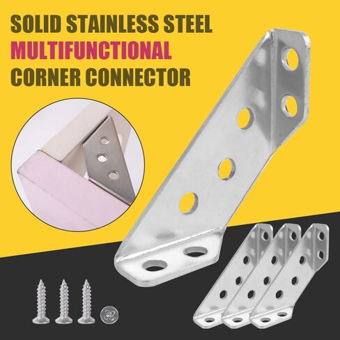 5 Set 201 Stainless Steel Trapezoid Corner Brackets with 20 Pieces Screws Furniture Cabinet Joint Fastener Table Chair Corner Connector Hardware Heavy Duty Supports Brace 6.5cm in Saudi Arabia
