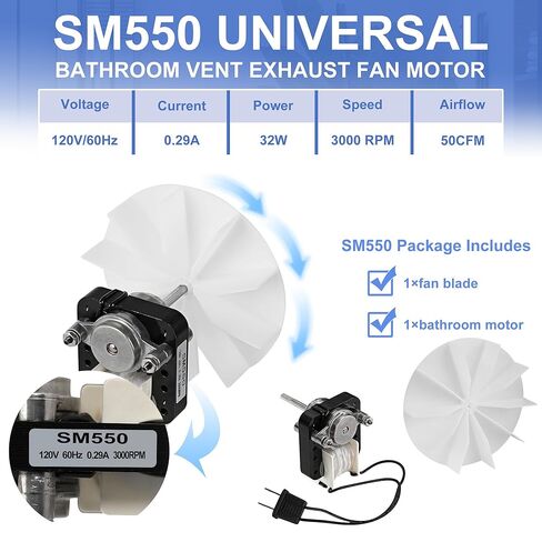 العالمي تنفيس الحمام مروحة العادم المحرك SM550 استبدال المحركات عدة، محرك مروحة الحمام متوافق مع Nutone Broan 50CFM 120V 3000RPM-استبدال C01575، 65100، EM550، EM750، C65878، VFM100،82423K، K111 in Kuwait