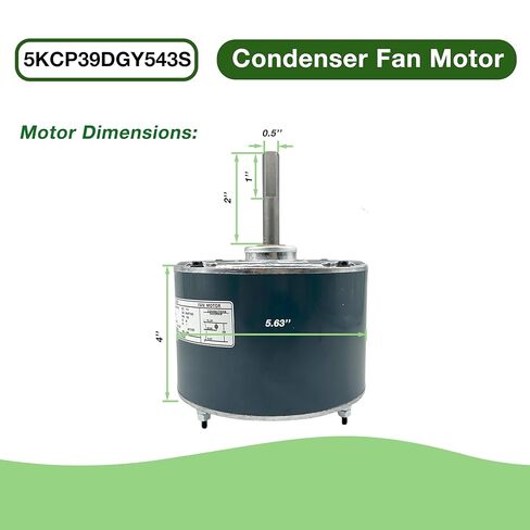 5KCP39DGY543S Condenser Fan Motor 1/5HP, 208-230V, 1.1A, 1100RPM Compatible with GE, Genteq, Carrier, Bryant, Payne Air Conditioner 5KCP39EGUA11BS, HC37GE219, HC37GE219A, Y7S623C269L, MOT99133 in Kuwait